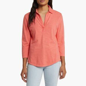 NWT Tommy Bahama Top Womens S Pure Coral Ashby Isles Jersey w/ Collar 3/4 Sleeve